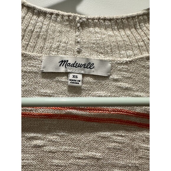 Madewell Bradley Cardigan Sweater in Textured Stripe Size XS oatmeal/coral - Picture 4 of 6